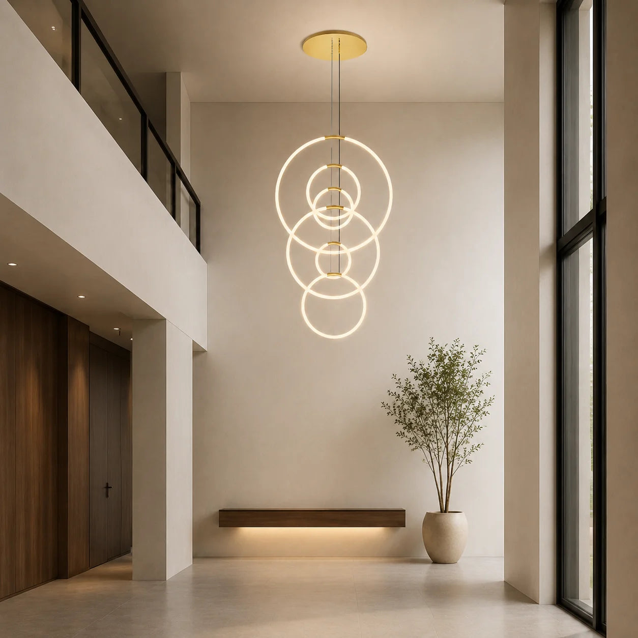 Hoops Integrated LED 35in 6 Ring Satin Gold Chandelier
