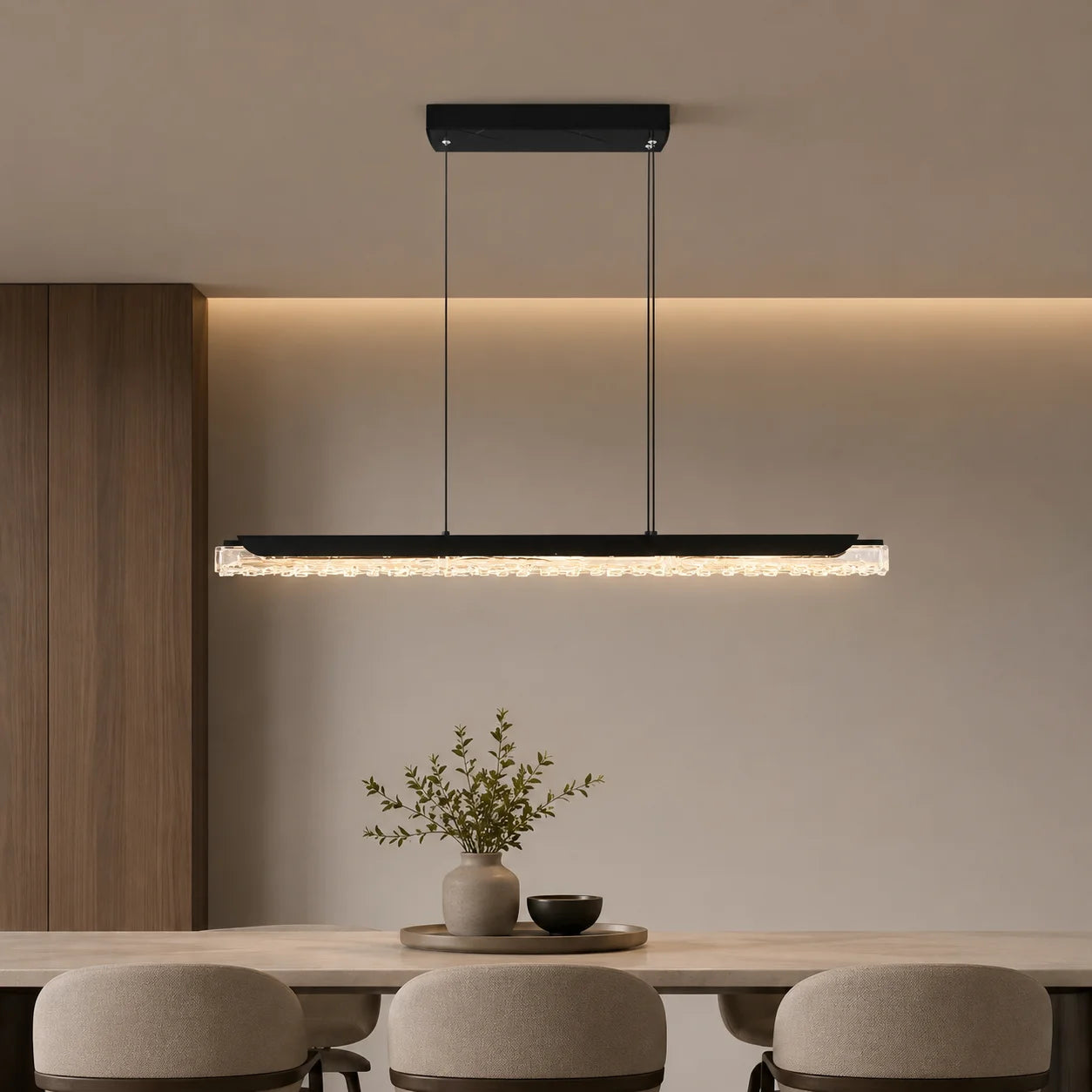 Valira Integrated LED 48in Black Chandelier with Handcrafted Glass