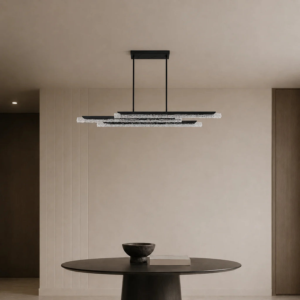 Valira Integrated LED 60in Black Chandelier with Handcrafted Glass