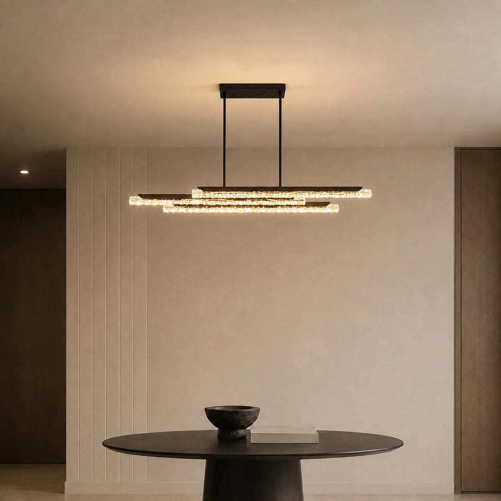 Valira Integrated LED 60in Black Chandelier with Handcrafted Glass