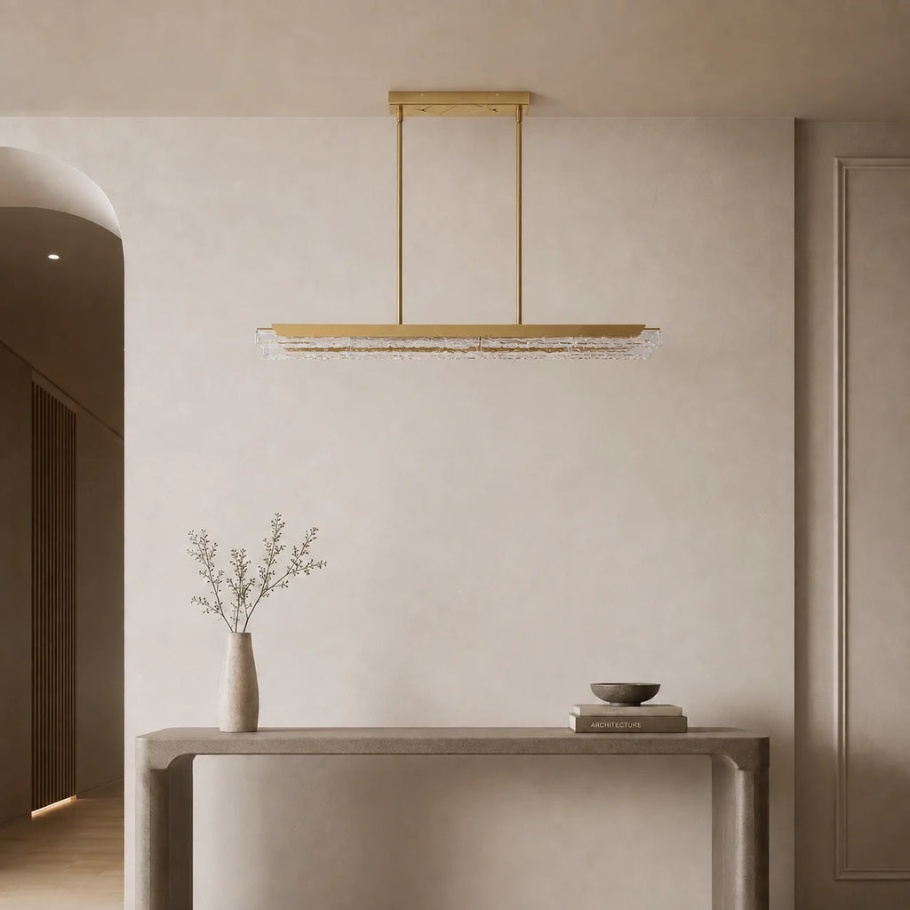 Valira Integrated LED 60in Brass Chandelier with Handcrafted Glass