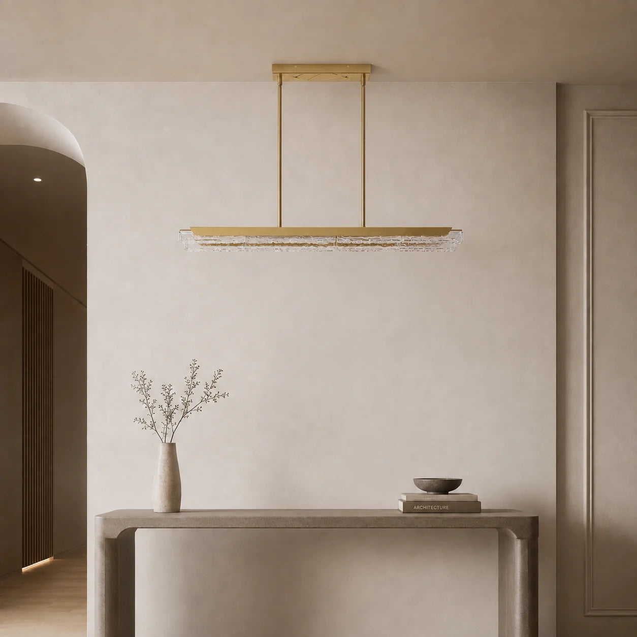 Valira Integrated LED 60in Brass Chandelier with Handcrafted Glass