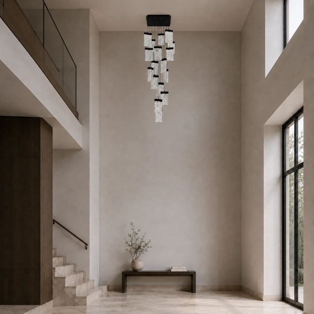 Lava Integrated LED 24in Black Chandelier with Handcrafted Glass