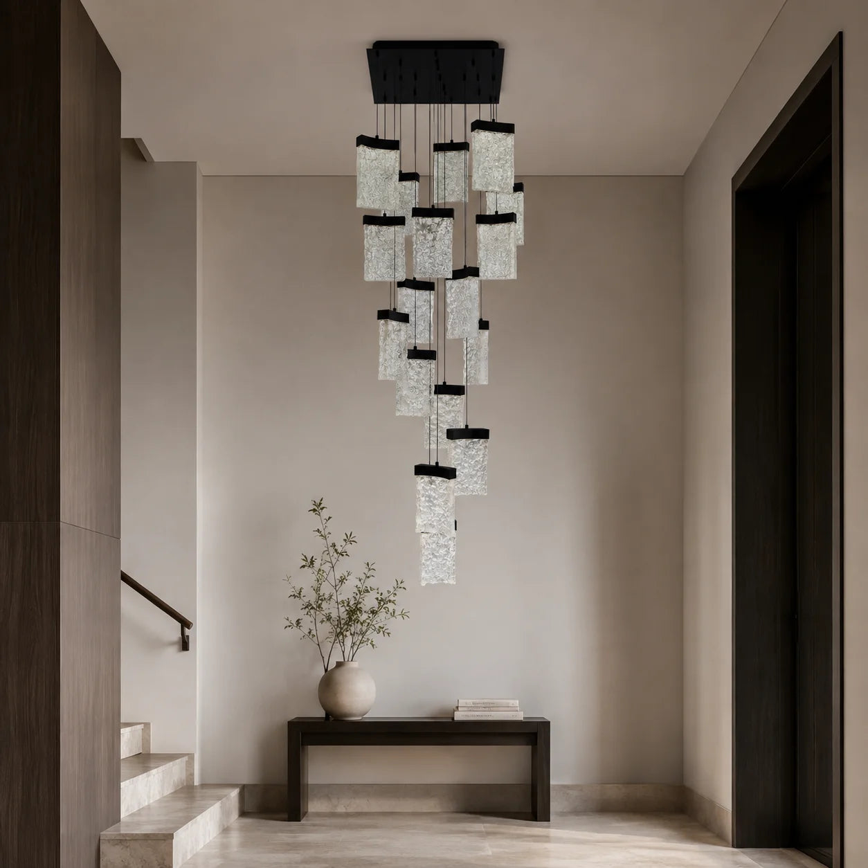 Lava Integrated LED 24in Black Chandelier with Handcrafted Glass