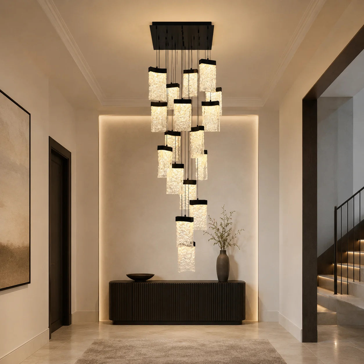 Lava Integrated LED 24in Black Chandelier with Handcrafted Glass