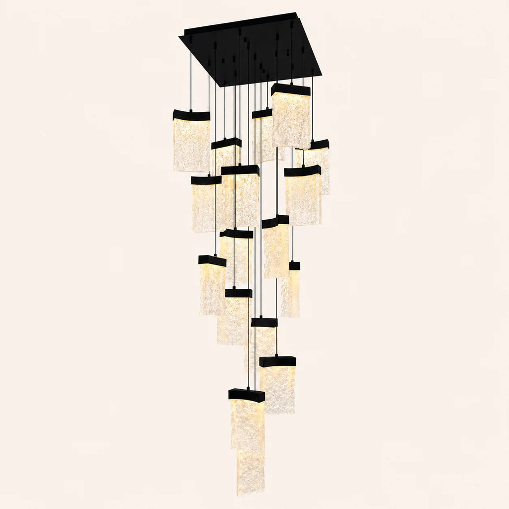 Lava Integrated LED 24in Black Chandelier with Handcrafted Glass