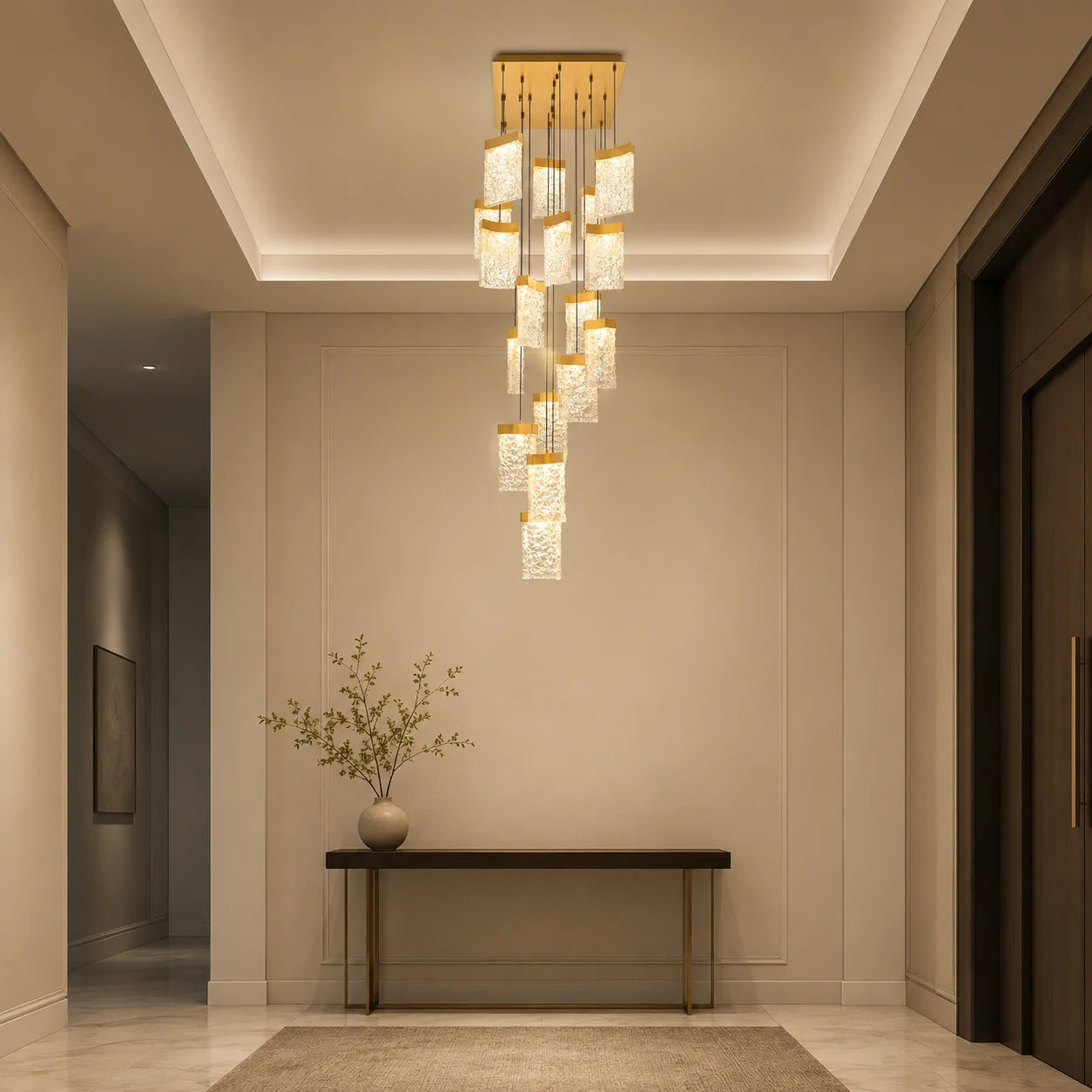 Lava Integrated LED 24in Brass Chandelier with Handcrafted Glass