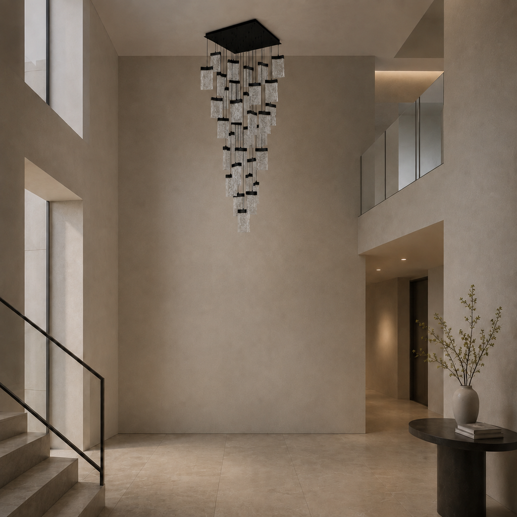 Lava Integrated LED 36in Black Chandelier with Handcrafted Glass
