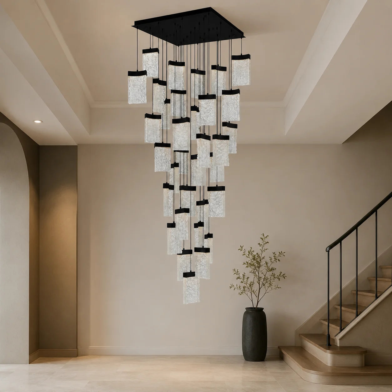 Lava Integrated LED 36in Black Chandelier with Handcrafted Glass