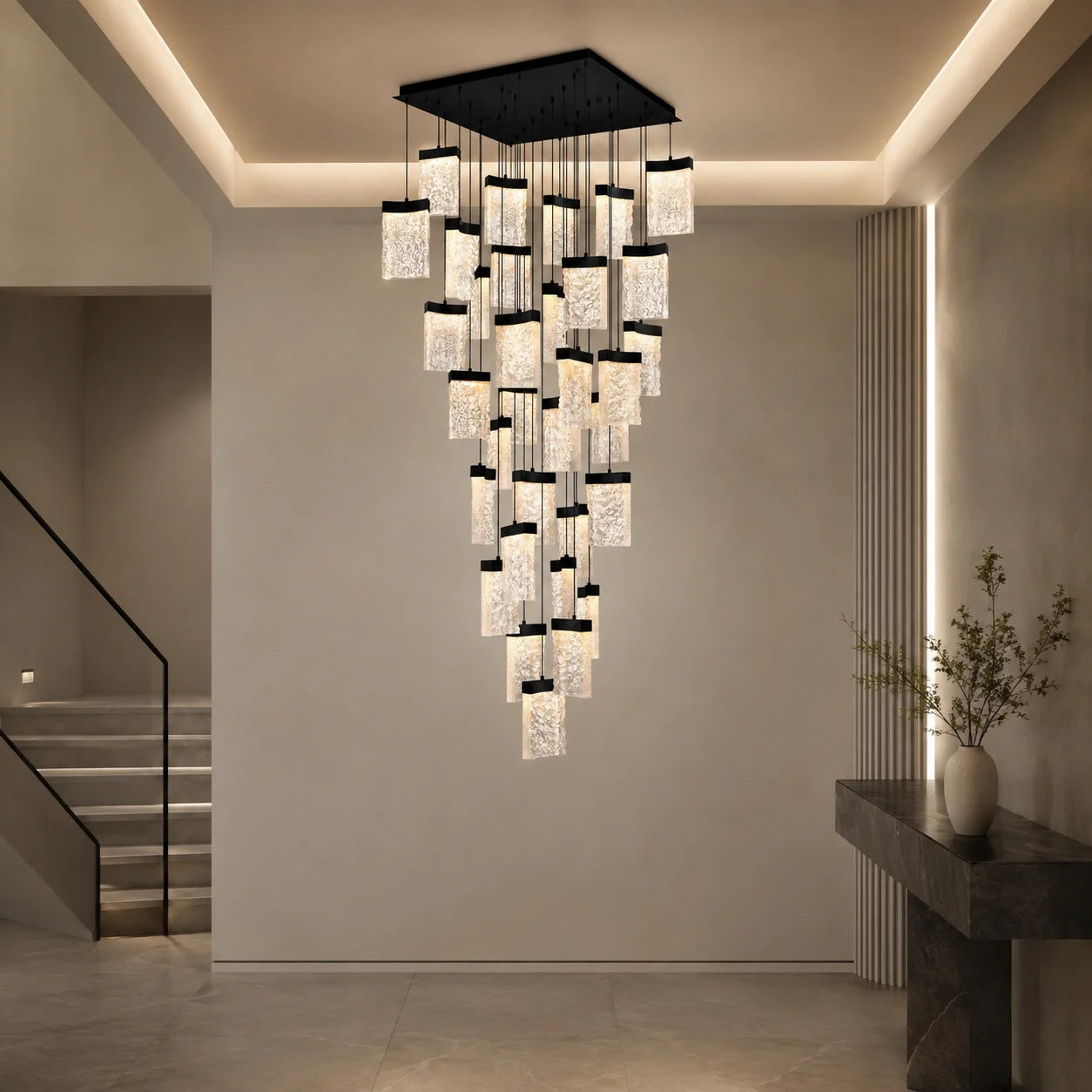 Lava Integrated LED 36in Black Chandelier with Handcrafted Glass