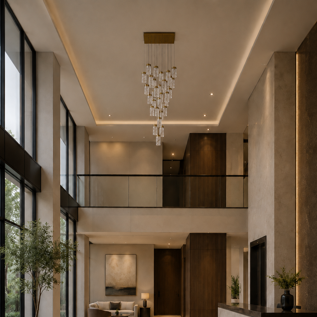 Lava Integrated LED 36in Brass Chandelier with Handcrafted Glass