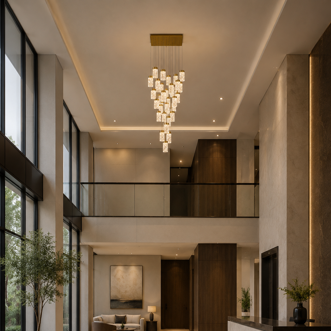 Lava Integrated LED 36in Brass Chandelier with Handcrafted Glass