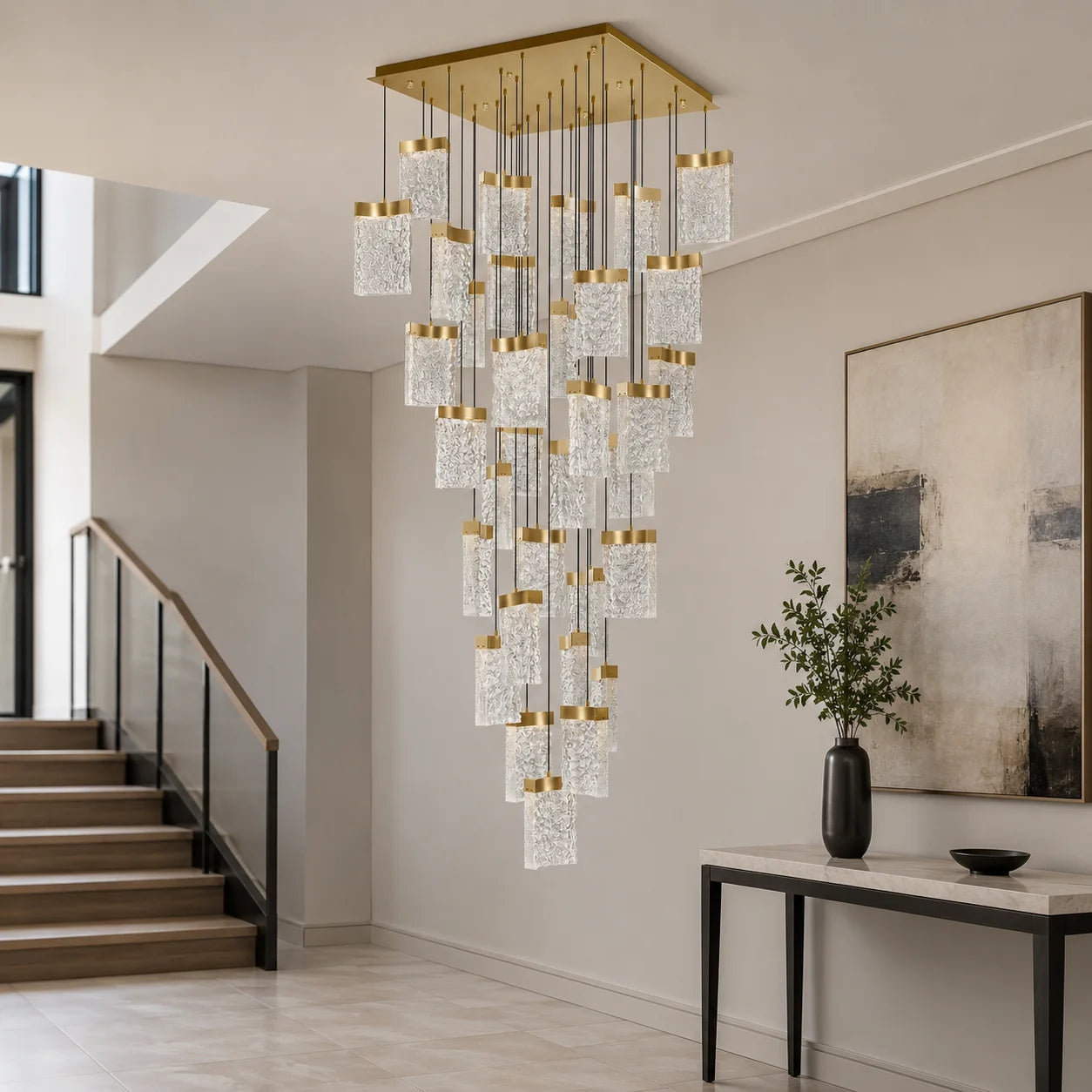 Lava Integrated LED 36in Brass Chandelier with Handcrafted Glass