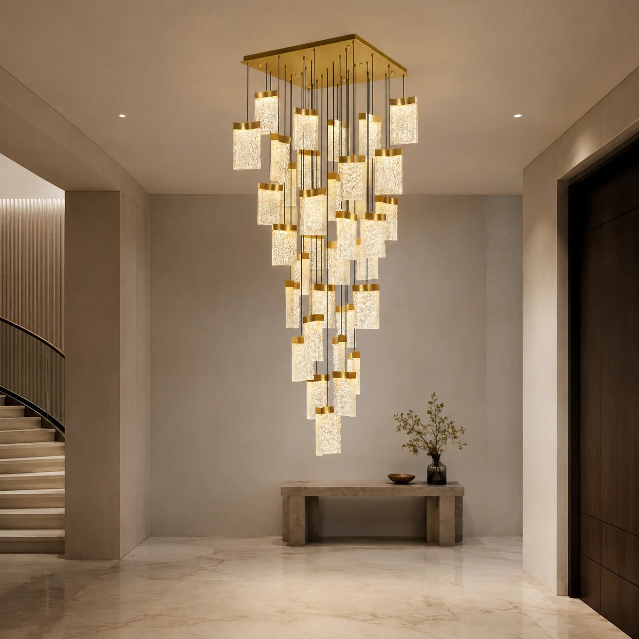 Lava Integrated LED 36in Brass Chandelier with Handcrafted Glass