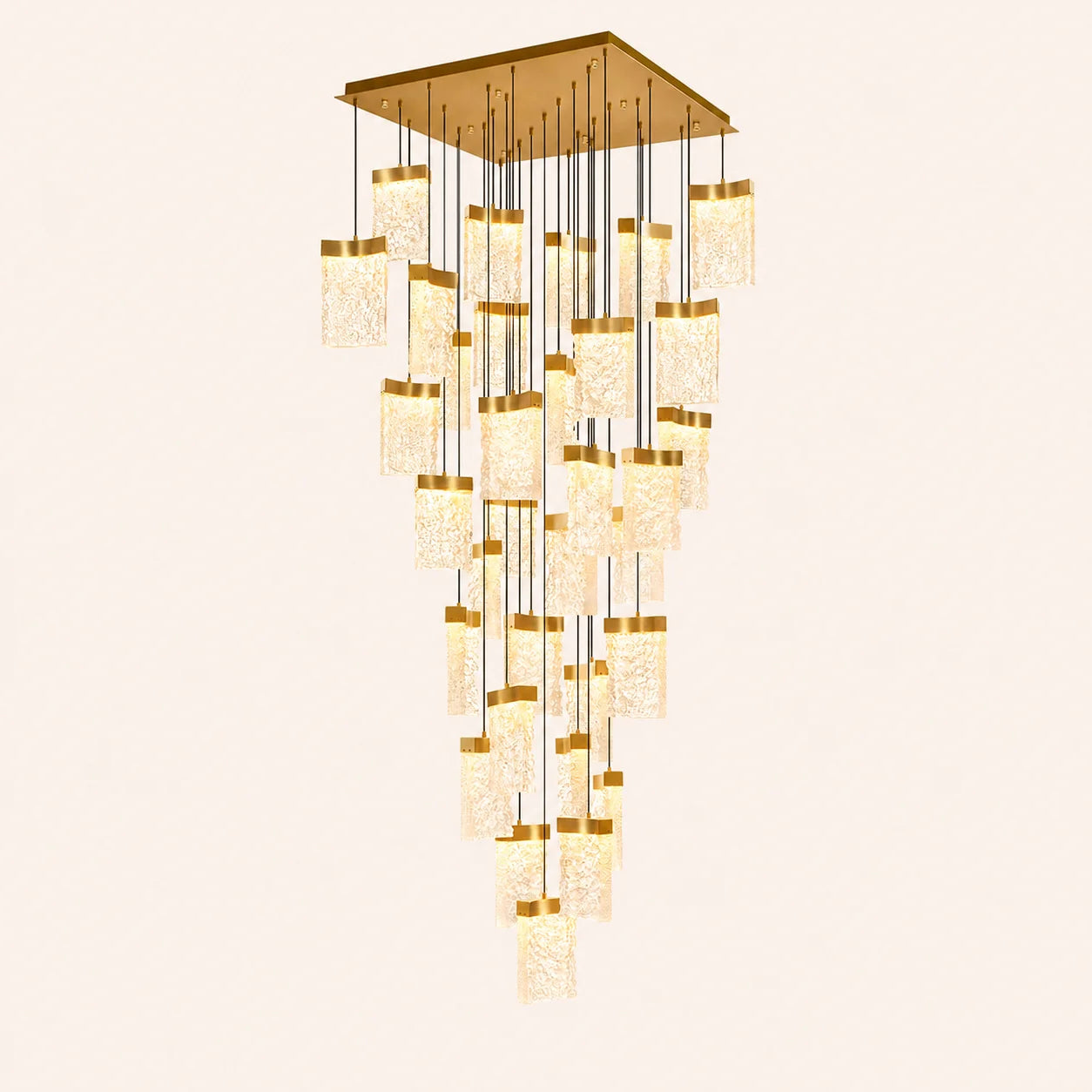 Lava Integrated LED 36in Brass Chandelier with Handcrafted Glass
