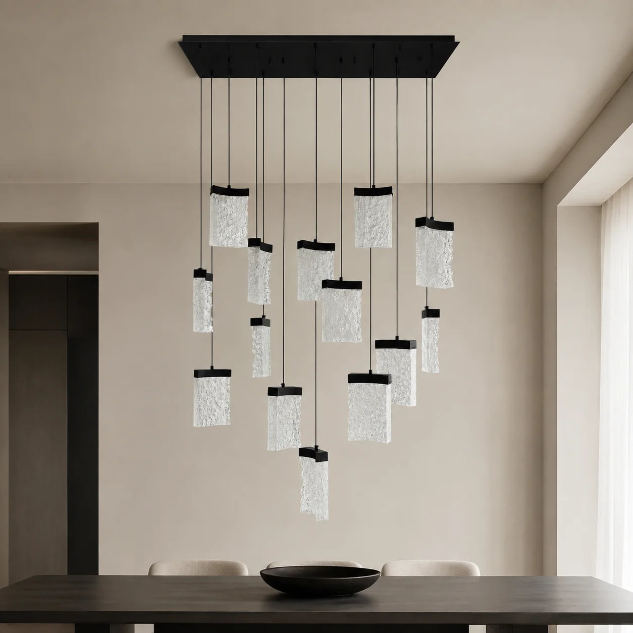 Lava Integrated LED 48in Black Chandelier with Handcrafted Glass