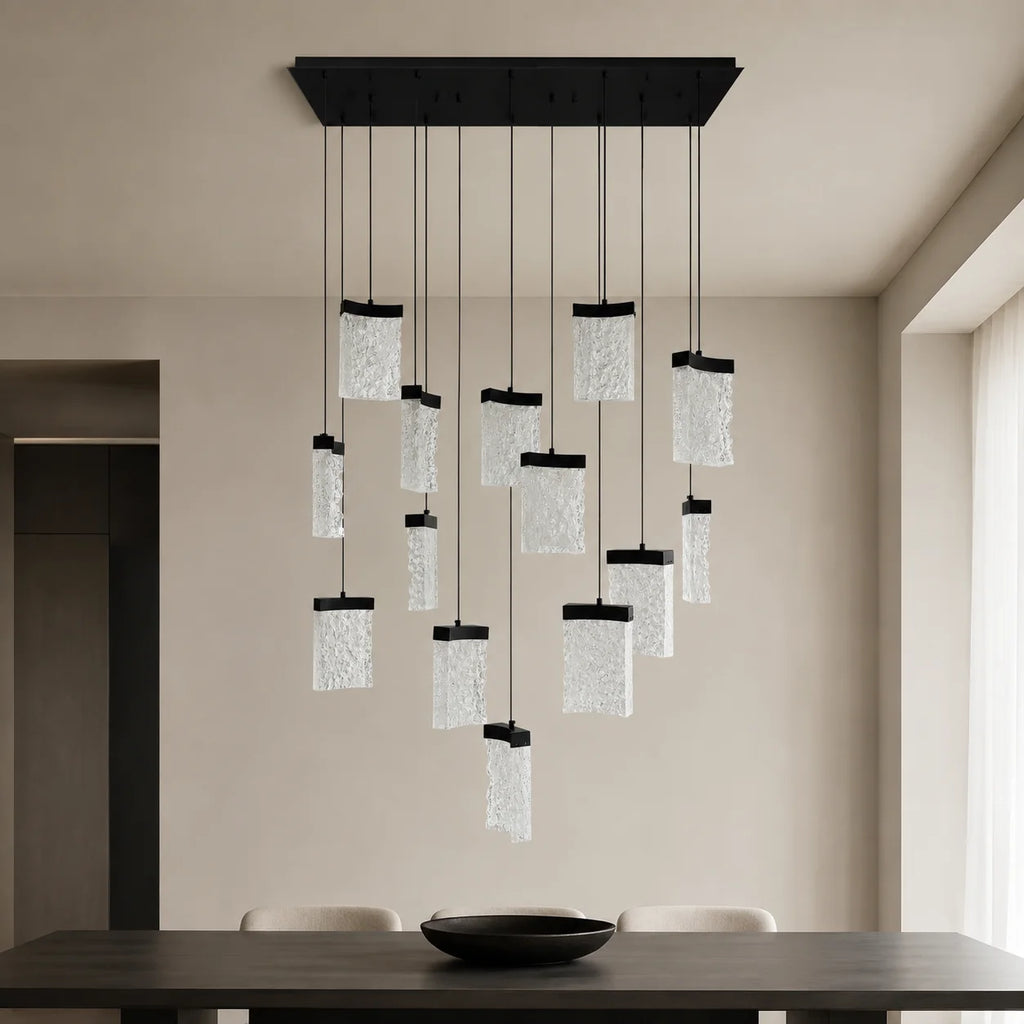 Lava Integrated LED 48in Black Chandelier with Handcrafted Glass