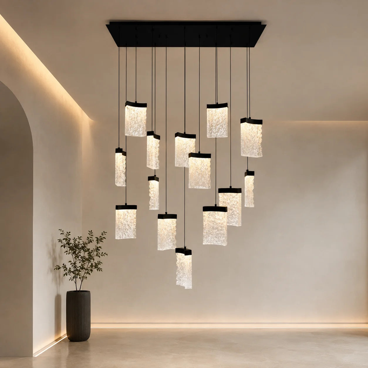 Lava Integrated LED 48in Black Chandelier with Handcrafted Glass