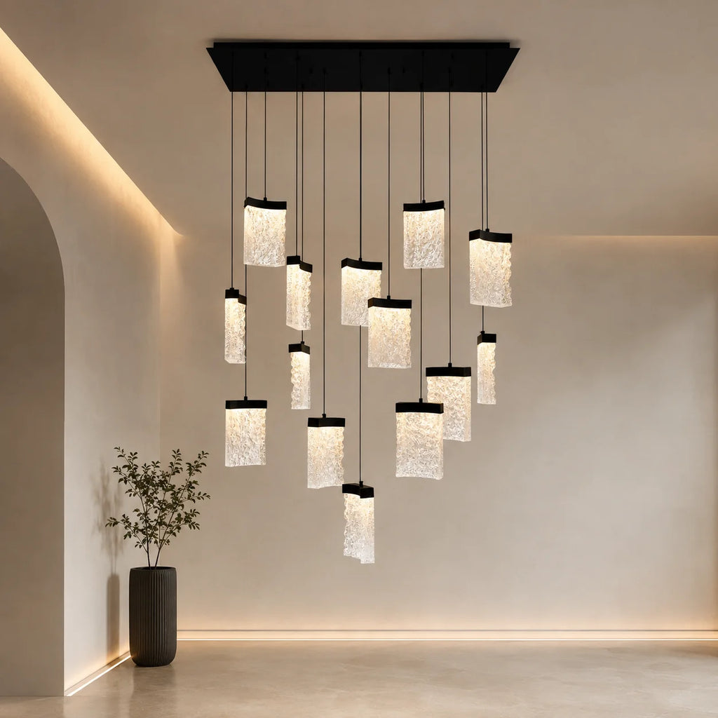 Lava Integrated LED 48in Black Chandelier with Handcrafted Glass