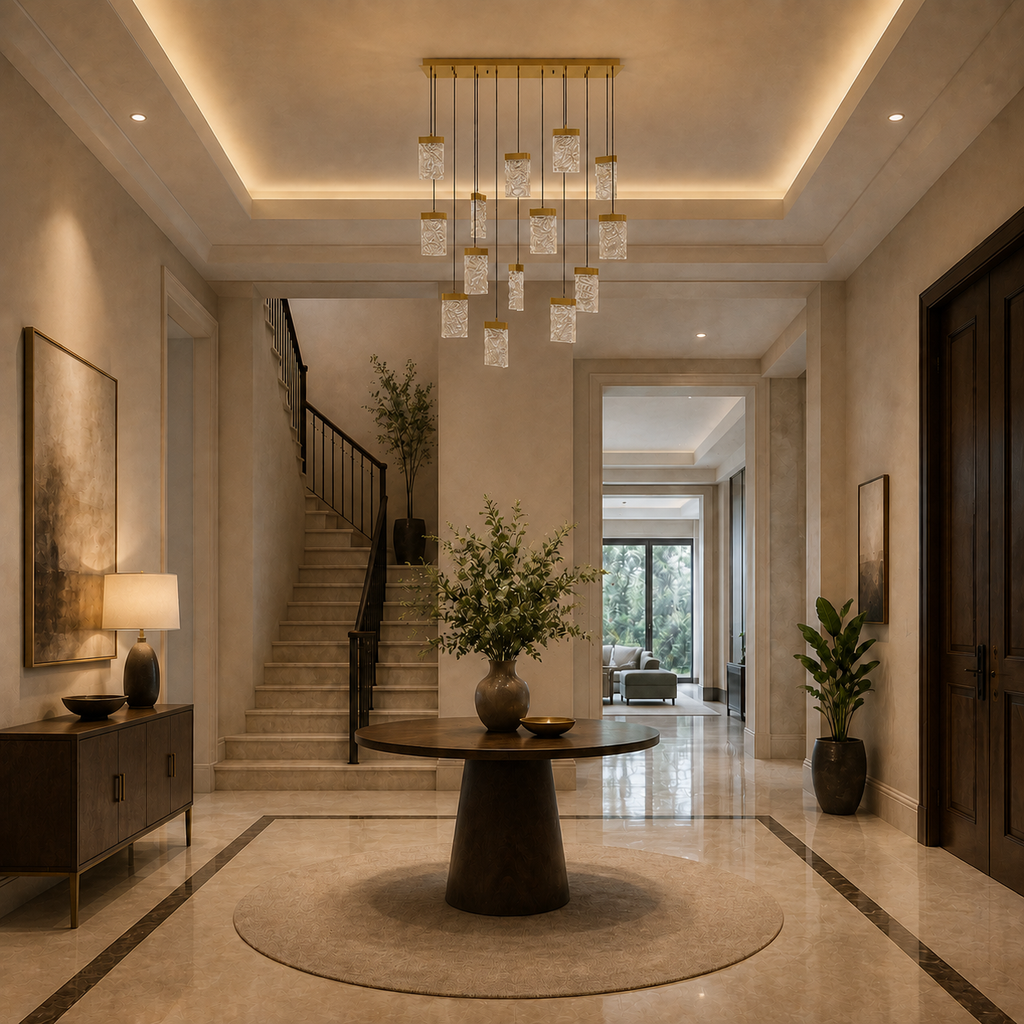 Lava Integrated LED 48in Brass Chandelier with Handcrafted Glass