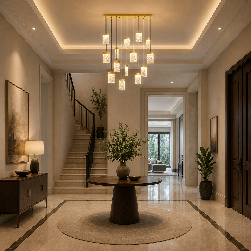 Lava Integrated LED 48in Brass Chandelier with Handcrafted Glass