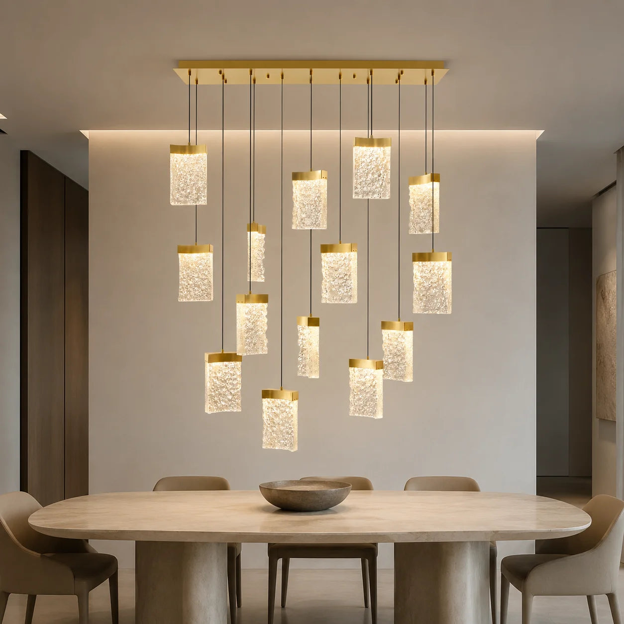 Lava Integrated LED 48in Brass Chandelier with Handcrafted Glass