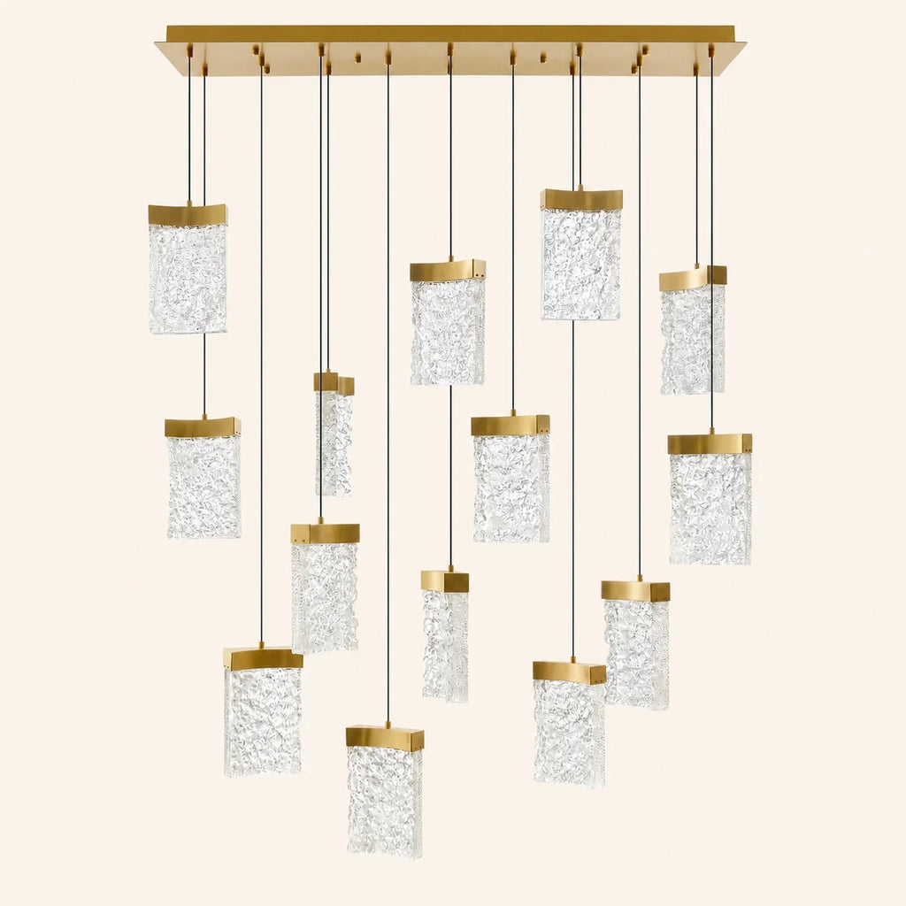 Lava Integrated LED 48in Brass Chandelier with Handcrafted Glass