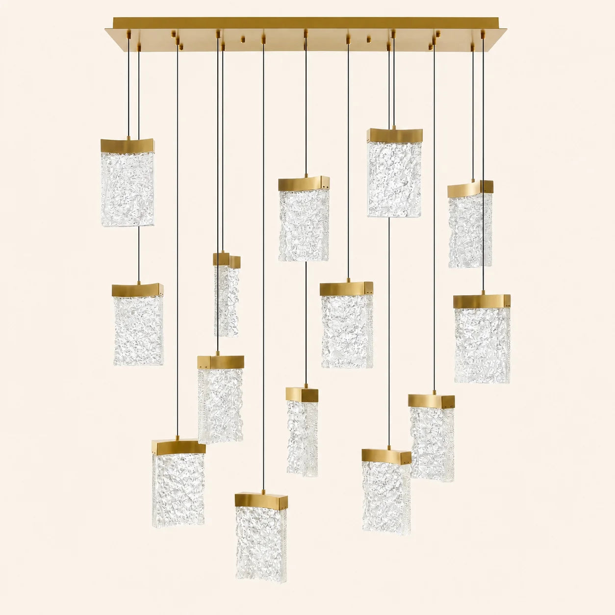Lava Integrated LED 48in Brass Chandelier with Handcrafted Glass