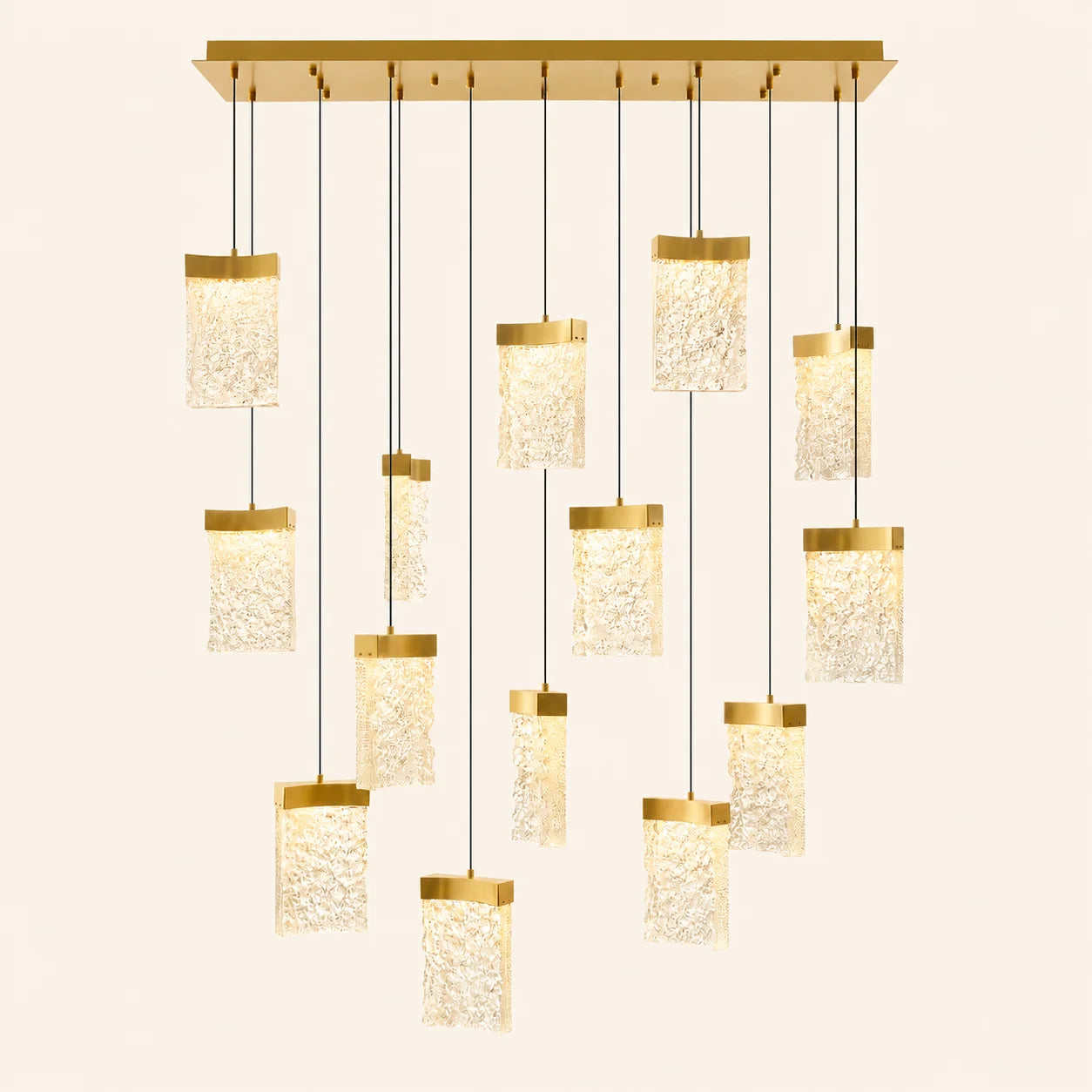 Lava Integrated LED 48in Brass Chandelier with Handcrafted Glass