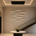 Stagger Integrated LED 48in Black Chandelier with Handcrafted Glass