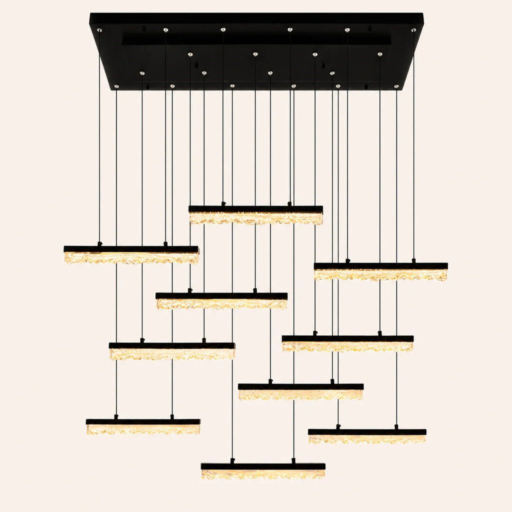 Stagger Integrated LED 48in Black Chandelier with Handcrafted Glass