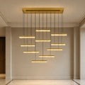 Stagger Integrated LED 48in Brass Chandelier with Handcrafted Glass