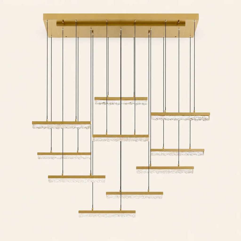Stagger Integrated LED 48in Brass Chandelier with Handcrafted Glass