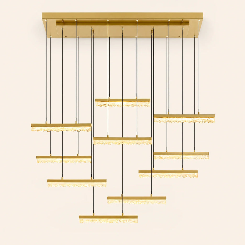 Stagger Integrated LED 48in Brass Chandelier with Handcrafted Glass