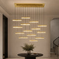 Stagger Integrated LED 60in Brass Chandelier with Handcrafted Glass