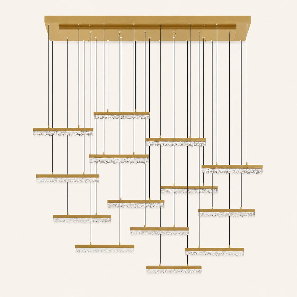 Stagger Integrated LED 60in Brass Chandelier with Handcrafted Glass