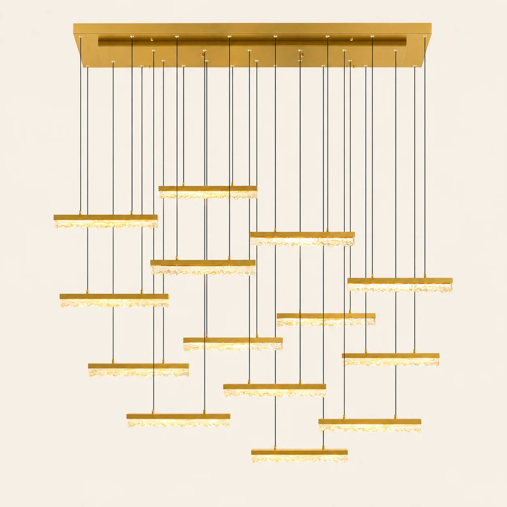 Stagger Integrated LED 60in Brass Chandelier with Handcrafted Glass