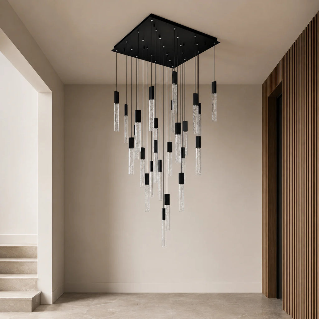 Greta Integrated LED 28in Black Chandelier with Handcrafted Glass