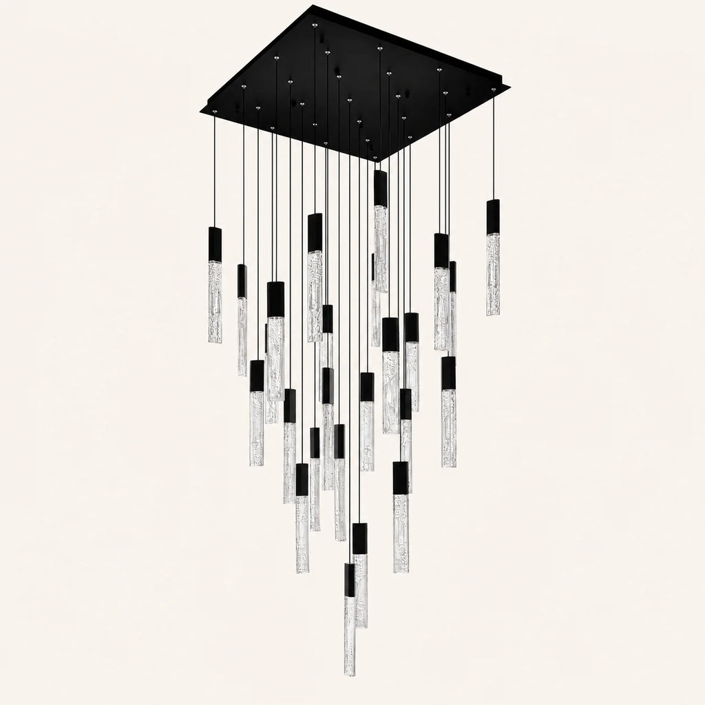 Greta Integrated LED 28in Black Chandelier with Handcrafted Glass