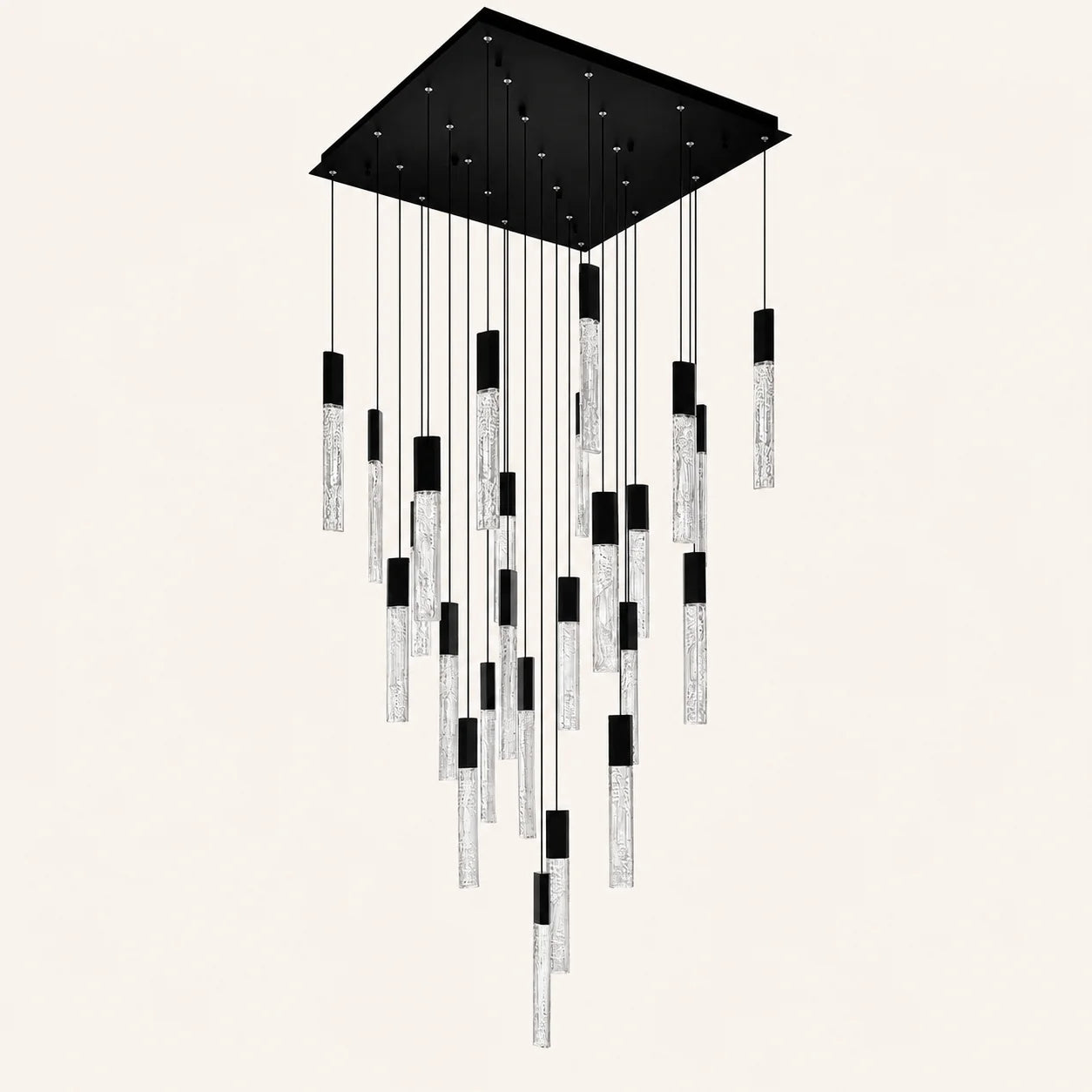 Greta Integrated LED 28in Black Chandelier with Handcrafted Glass