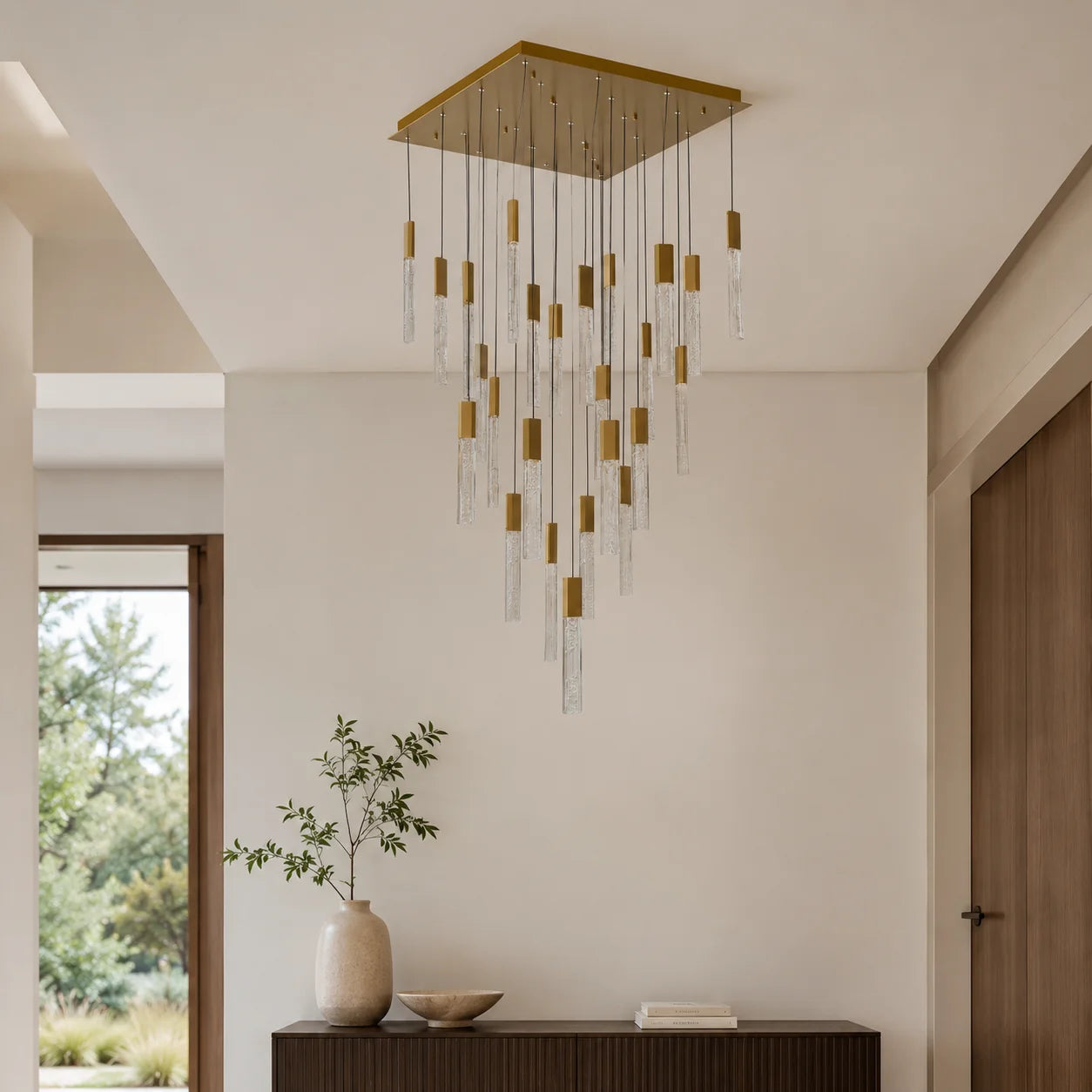 Greta Integrated LED 28in Brass Chandelier with Handcrafted Glass
