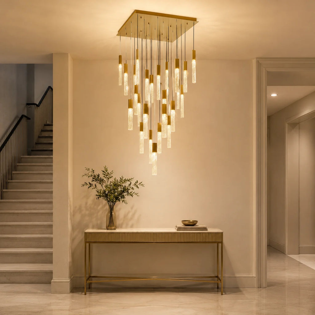 Greta Integrated LED 28in Brass Chandelier with Handcrafted Glass