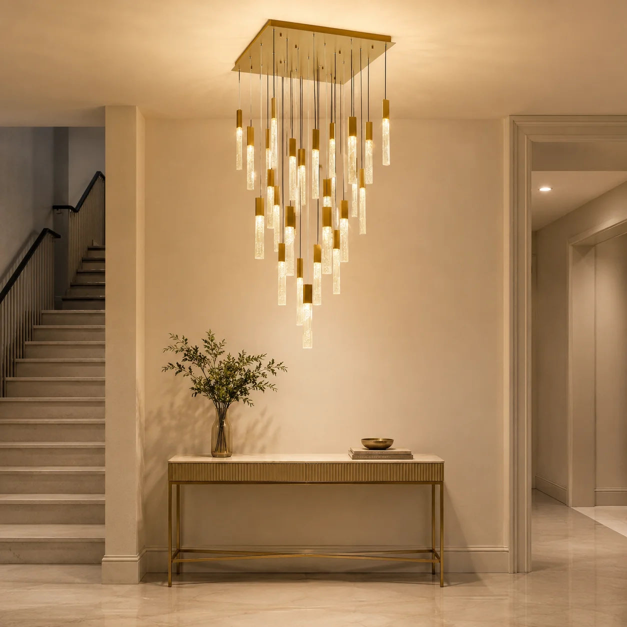 Greta Integrated LED 28in Brass Chandelier with Handcrafted Glass