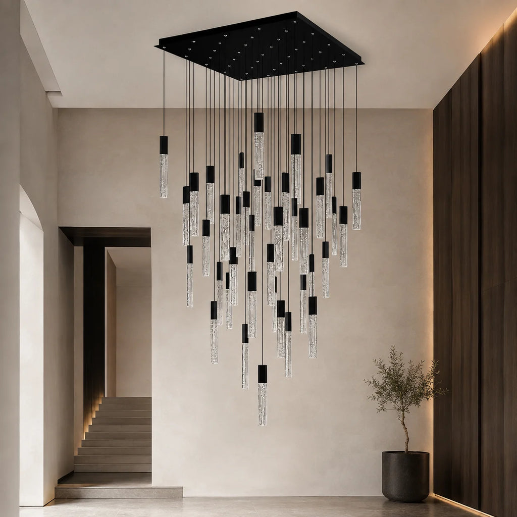 Greta Integrated LED 36in Black Chandelier with Handcrafted Glass