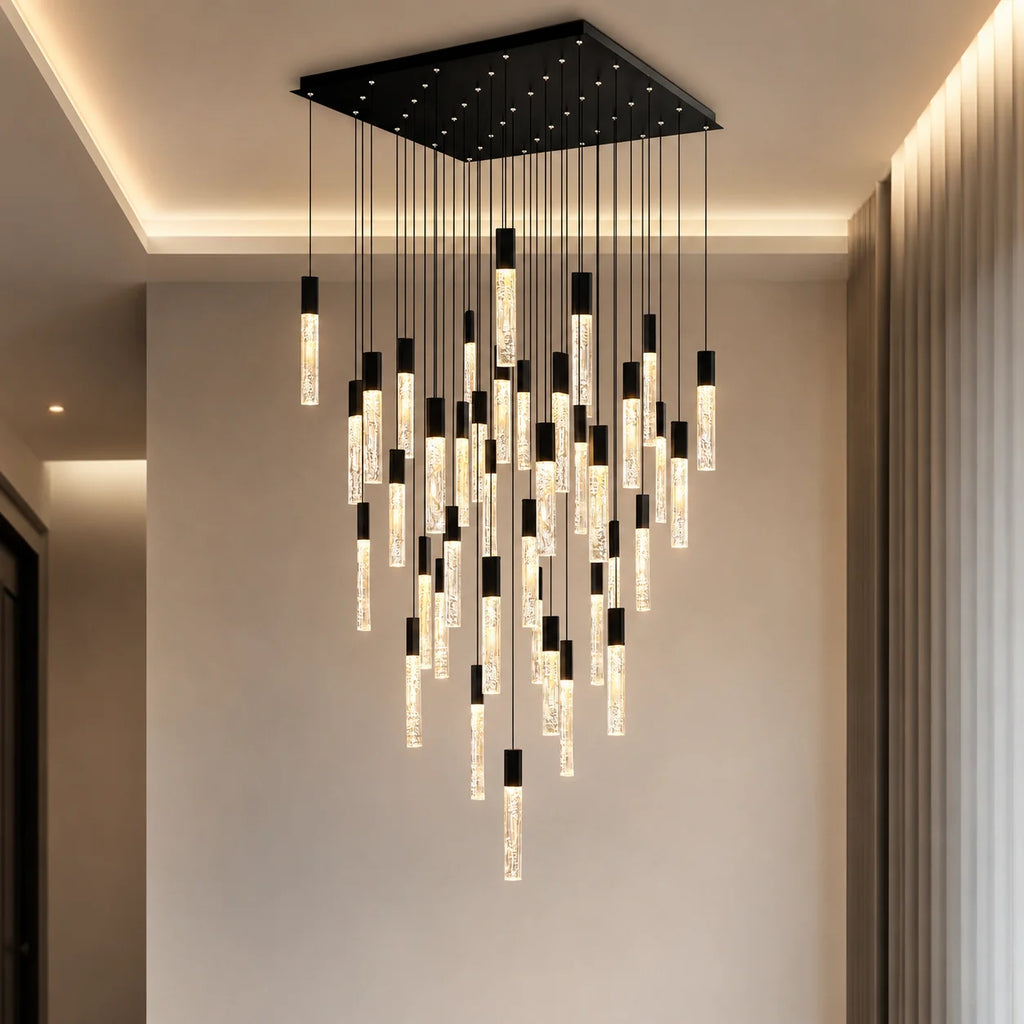 Greta Integrated LED 36in Black Chandelier with Handcrafted Glass