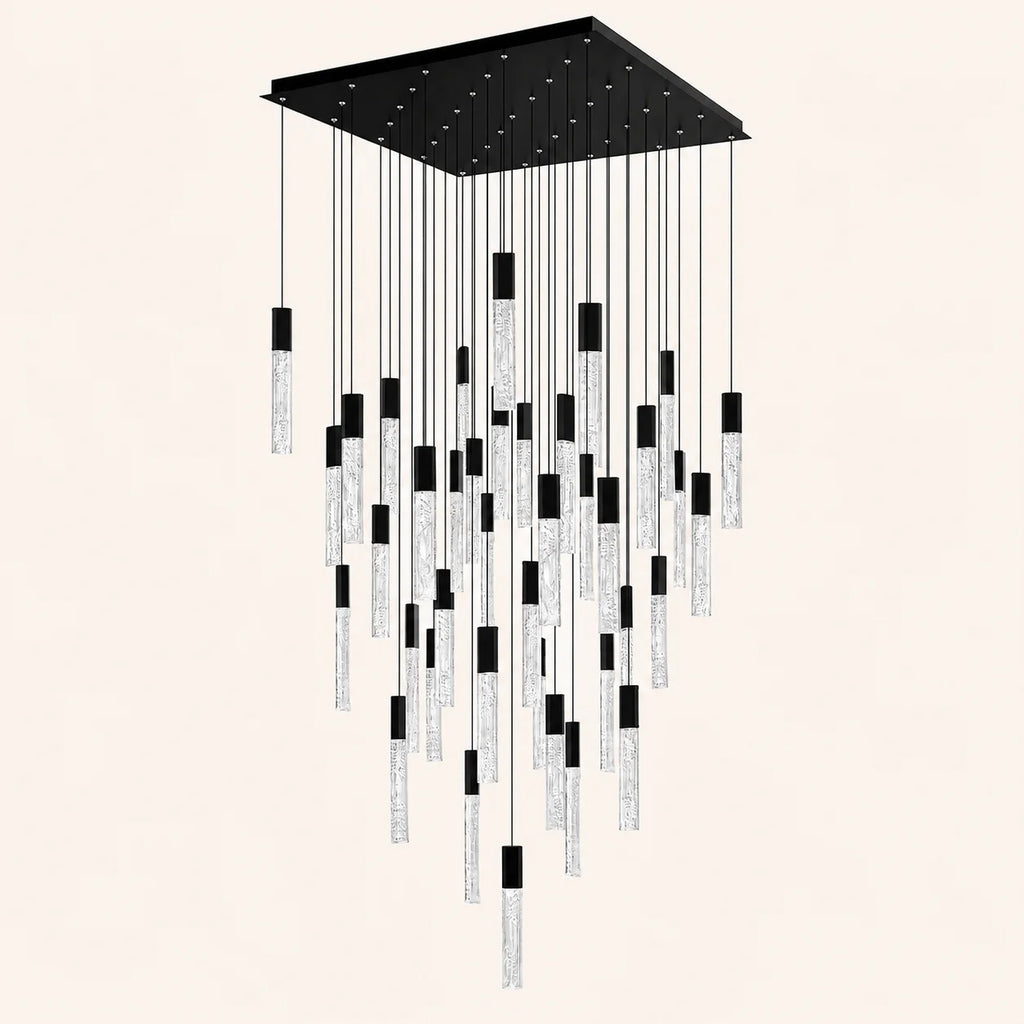 Greta Integrated LED 36in Black Chandelier with Handcrafted Glass