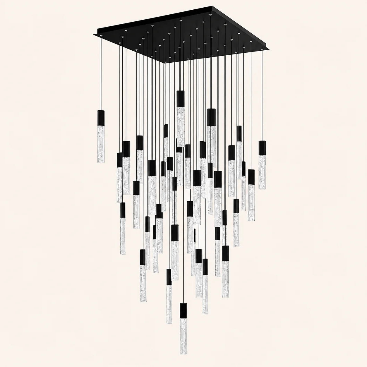 Greta Integrated LED 36in Black Chandelier with Handcrafted Glass