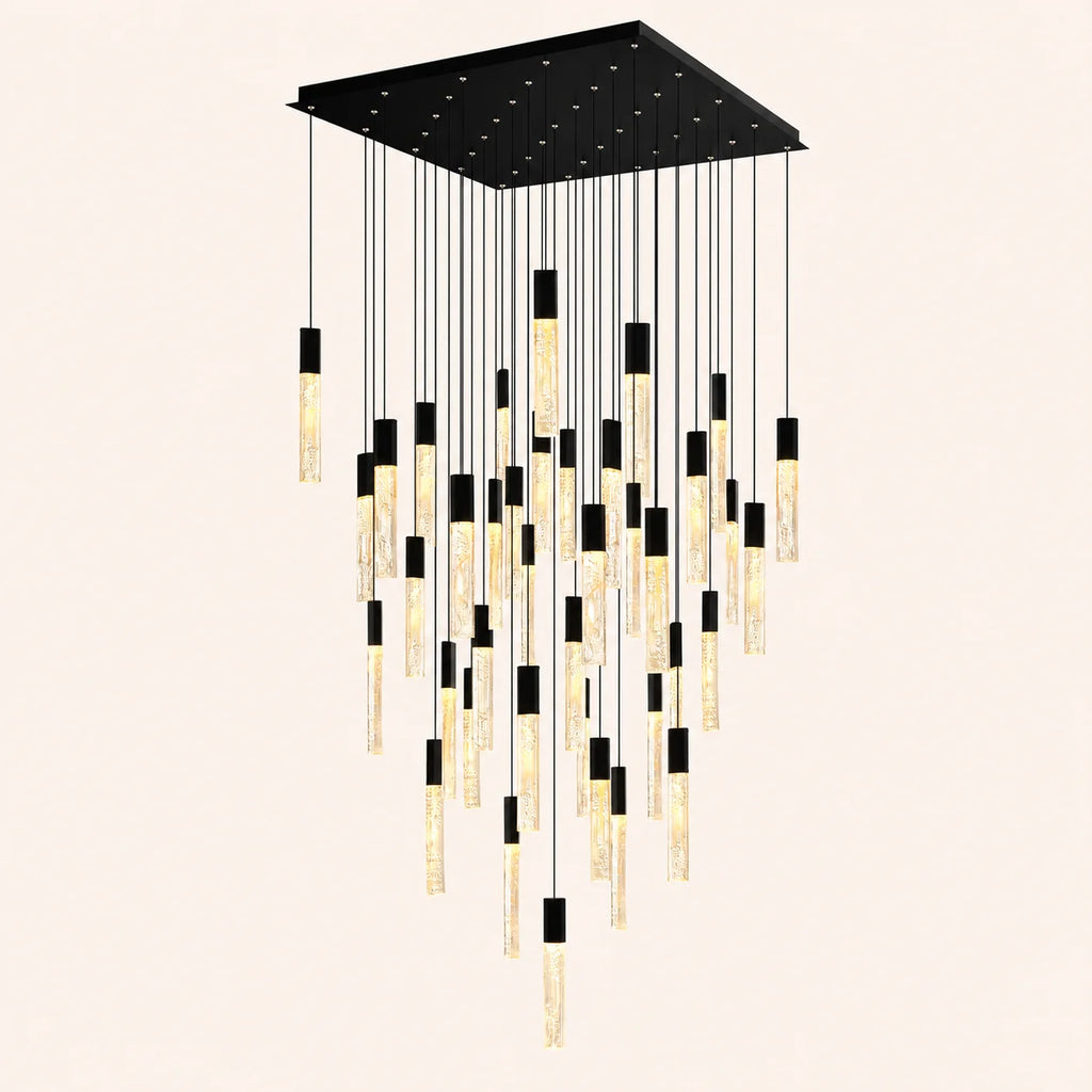 Greta Integrated LED 36in Black Chandelier with Handcrafted Glass