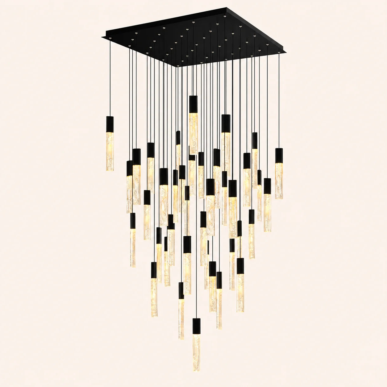 Greta Integrated LED 36in Black Chandelier with Handcrafted Glass