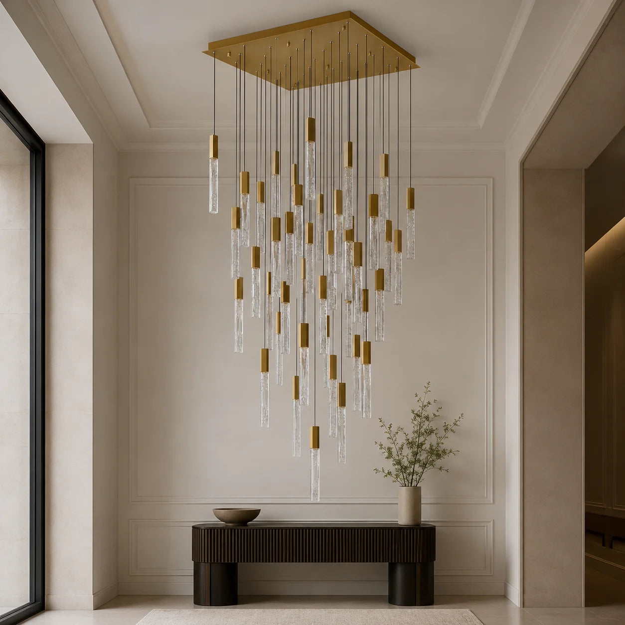 Greta Integrated LED 36in Brass Chandelier with Handcrafted Glass